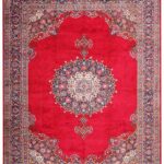 فرش دستباف دوازده متری کهنه کاشان قرمز لاکی کد 050492