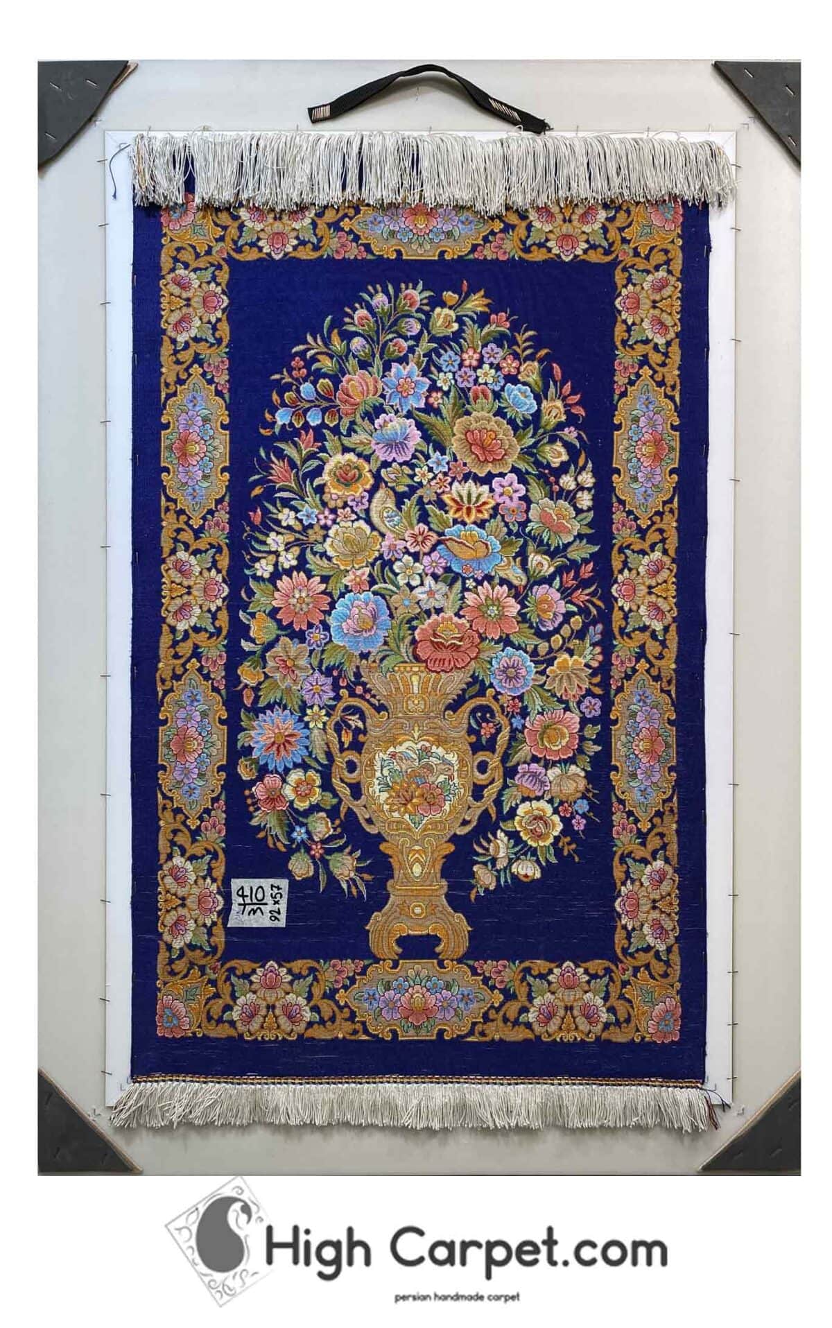 تابلو فرش دستباف گل و گلدان  تمام ابریشم قم کد038307 - Image 3